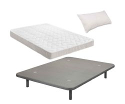 Base tapizada 3D + Colchón Pronature +  Almohada de Fibra